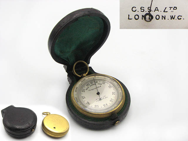 19th century pocket barometer and altimeter signed C.S.S.A. Ltd London W.C.